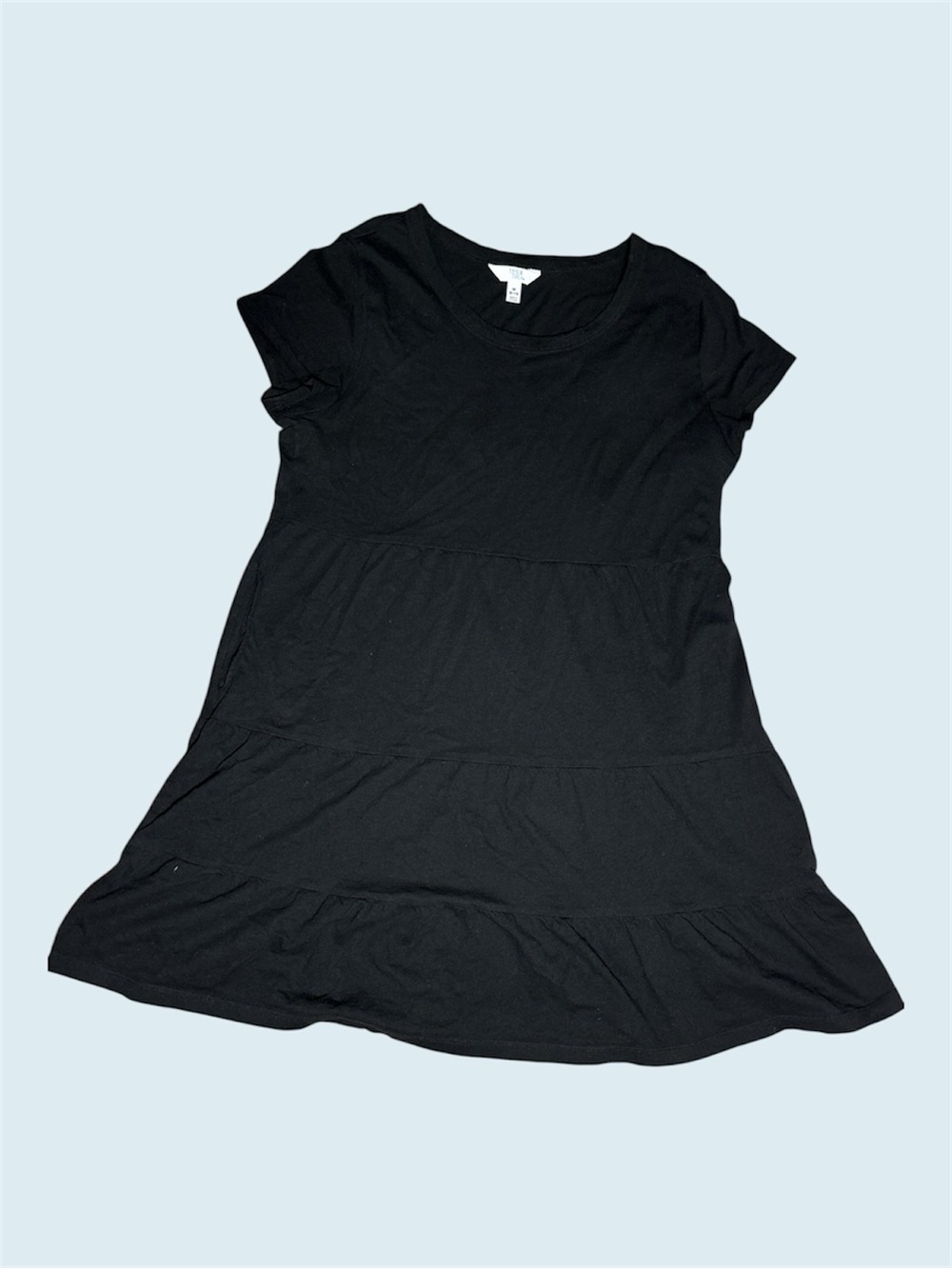 Time and Tru Black Short Sleeve Tiered Mini Dress